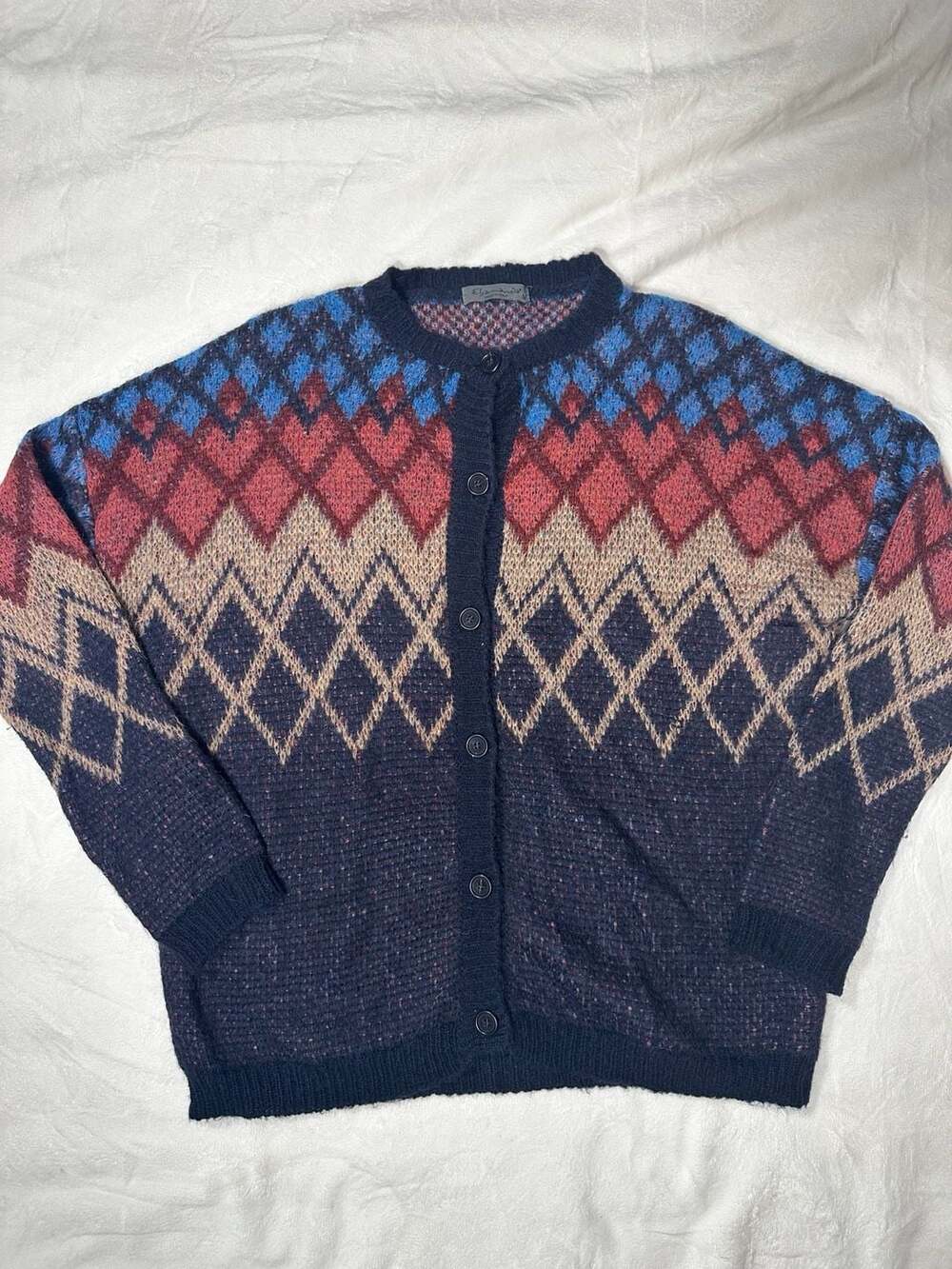 Elsamanda X Anthropologie Women's Mohair Alpaca Blend Argyle Cardigan Sweater M